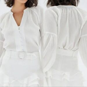 Minkpink Revolve White Fatima Button Balloon Sleeves Crepe Blouse Size S NWT